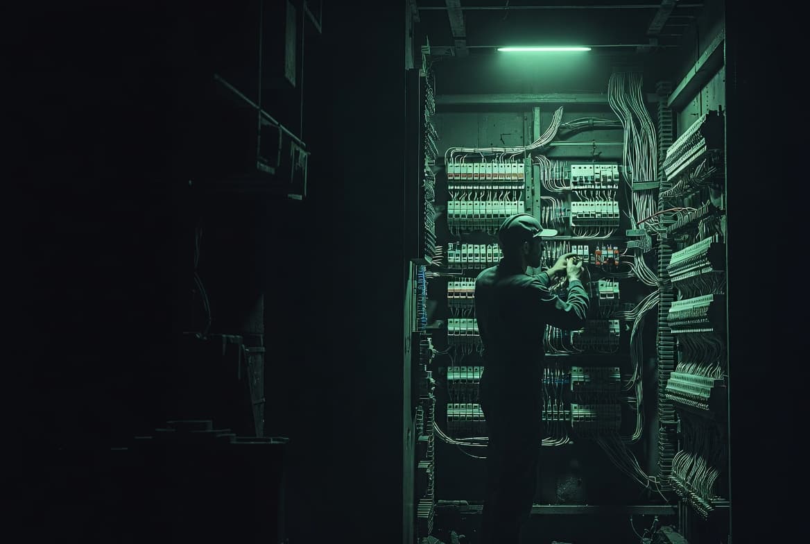 Electrician working on electrical panel